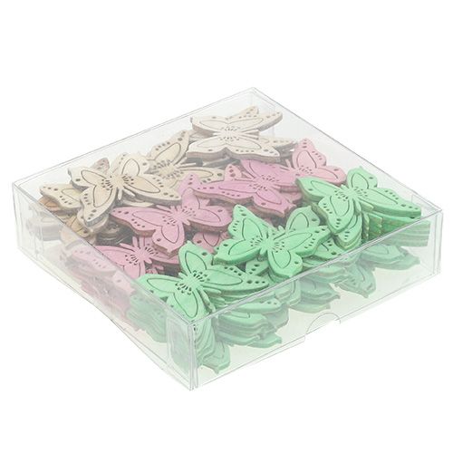 Floristik24 Strooidecoratie vlinder roze, groen, naturel 4cm 72 st