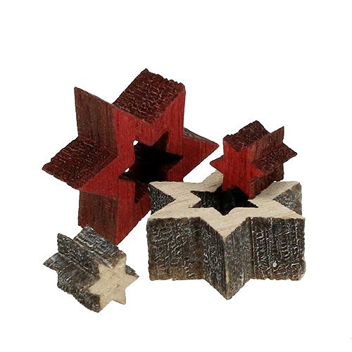 Artikel Hout ster mix voor strooien rood, grijs 2cm 96st