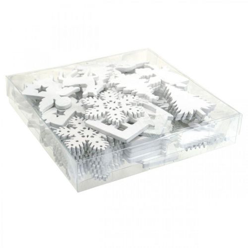 Floristik24 Strooidecoratie Kerst houtmix wit 4cm 72 st
