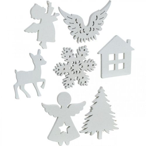 Floristik24 Strooidecoratie Kerst houtmix wit 4cm 72 st