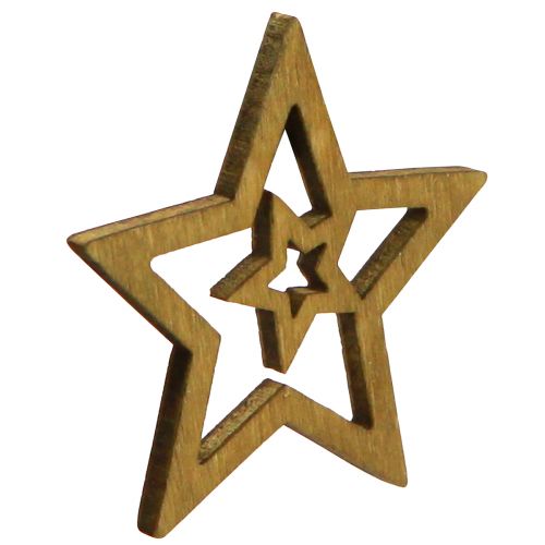 Artikel Strooidecoratie kerstster hout 4 kleuren Ø4cm 72 st