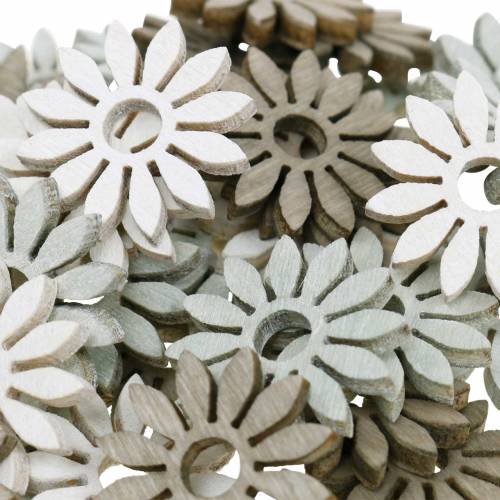 Floristik24 decoratie om te strooien bloem bruin, lichtgrijs, witte houten bloemen om 144p te verspreiden