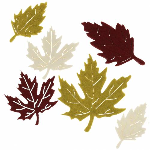 Floristik24 Strooidecoratie herfstbladeren vilt Bordeaux/crème/groen 72 st