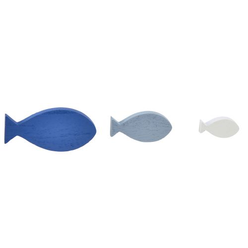 Artikel Strooidecoratie houtdecoratie vis blauw wit maritiem 3–8cm 24 st