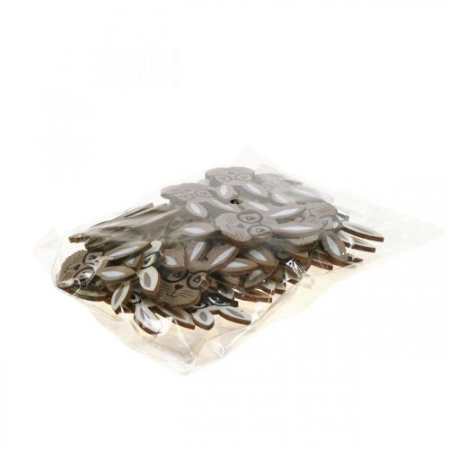 Artikel Strooidecoratie houten konijn met glazen bruin wit 2,5×4,5cm 48 st