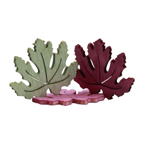 Artikel Strooidecoratie hout herfstbladeren tafeldecoratie paars roze groen 4cm 72 st