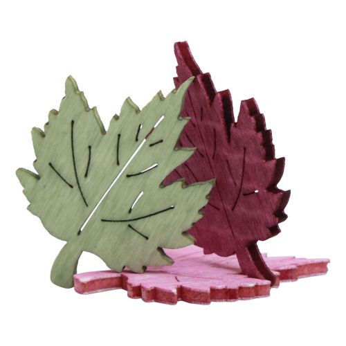 Strooidecoratie hout herfstbladeren tafeldecoratie gekleurd 3x4cm 72st