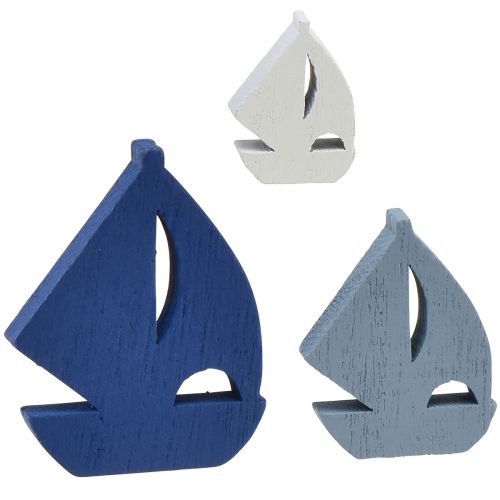 Floristik24 Strooidecoratie houten zeilbootdecoratie blauw wit 2cm–6cm 24 st