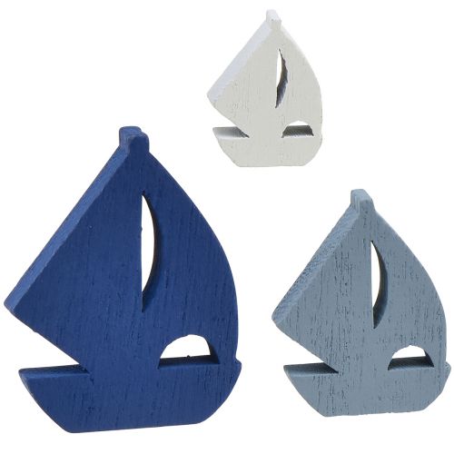 Artikel Strooidecoratie houten zeilbootdecoratie blauw wit 2cm–6cm 24st