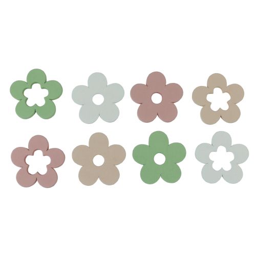 Floristik24 Strooidecoratie houten bloemen tafeldecoratie gekleurd 2 motieven Ø3cm 24st