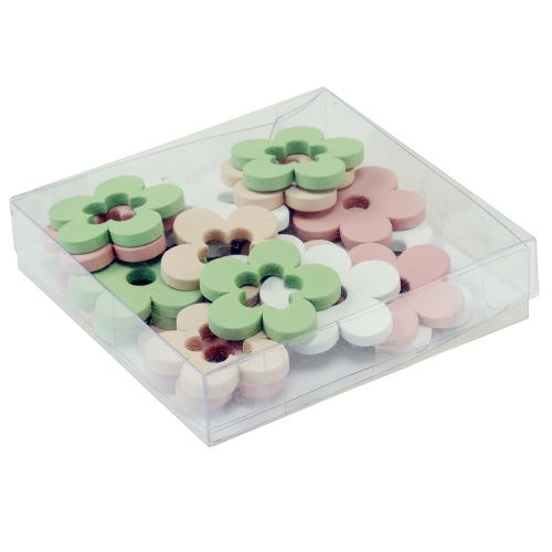 Artikel Strooidecoratie houten bloemen tafeldecoratie gekleurd 2 motieven Ø3cm 24 st