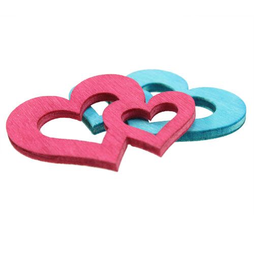 Floristik24 Strooidecoratie houten harten kleurrijk asst. 3 cm x 4 cm 72 stuks