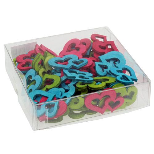 Floristik24 Strooidecoratie houten harten kleurrijk asst. 3 cm x 4 cm 72 stuks