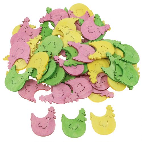 Floristik24 Strooidecoratie houten kip diverse kleuren 4cm 72 st