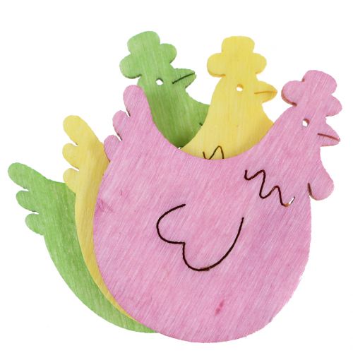 Floristik24 Strooidecoratie houten kip diverse kleuren 4cm 72 st