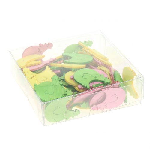 Floristik24 Strooidecoratie houten kip diverse kleuren 4cm 72 st