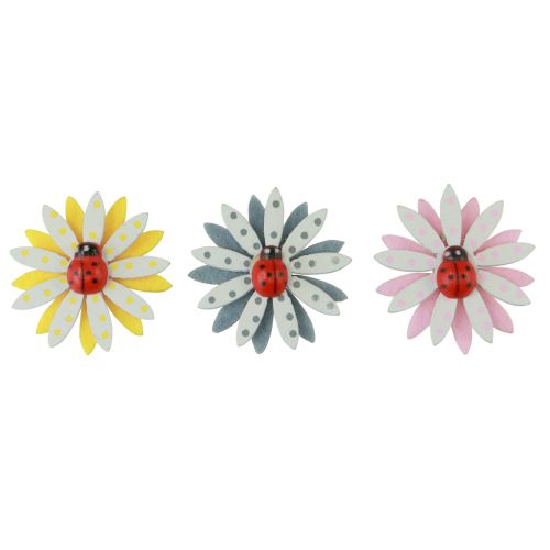 Floristik24 Strooidecoratie lieveheersbeestje bloem hout vilt kleur Ø4cm 48 st