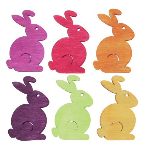Artikel Strooidecoratie houten paashaasjes zitten gekleurd 2,5cm x 4cm 72 st