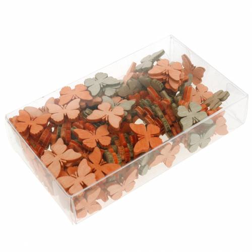 Floristik24 Strooidecoratie vlinder houten vlinders zomerdecoratie oranje, abrikoos, bruin 144 stuks
