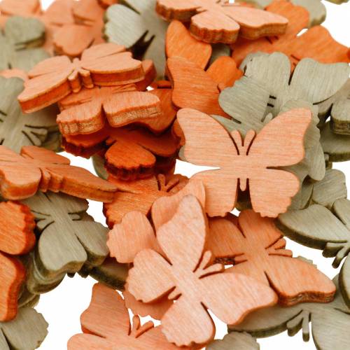Artikel Strooidecoratie vlinder houten vlinders zomerdecoratie oranje, abrikoos, bruin 144 stuks