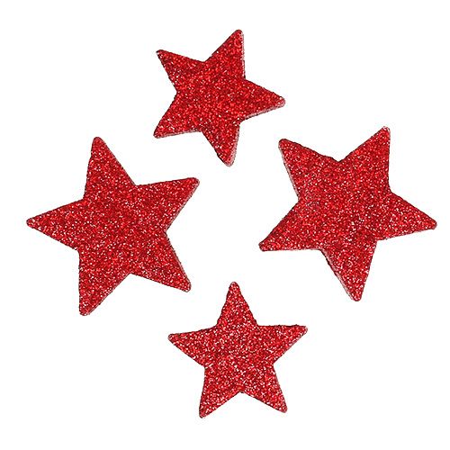 Artikel Strooidecoratie sterren rood, mica 4-5cm 40st