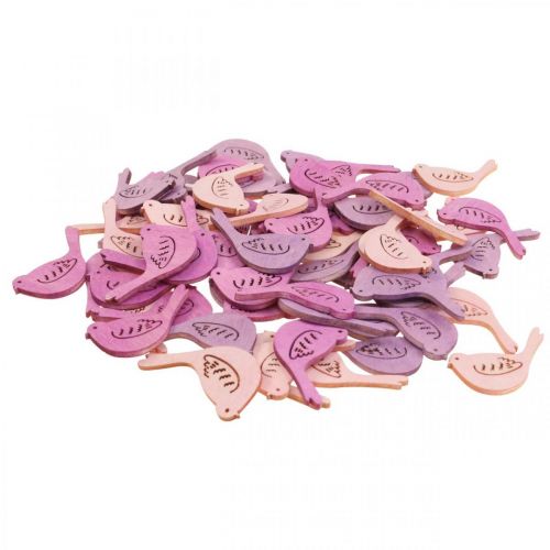 Strooidecoratie vogeldecoratie hout, strooistukken roze tinten 4cm 72 st