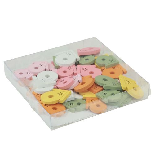 Artikel Strooidecoratie vogelhuisje houten tafeldecoratie gekleurd 2,5–3,5cm 48 stuks