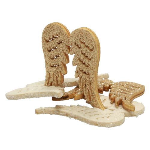 Floristik24 Strooidecoratie Kerst houten engelenvleugels glitter 3×4cm 72 st