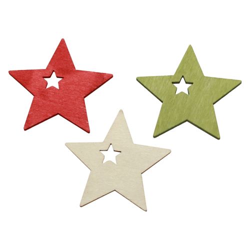 Floristik24 Strooidecoratie kerst houten sterren rood naturel groen 5cm 72 st