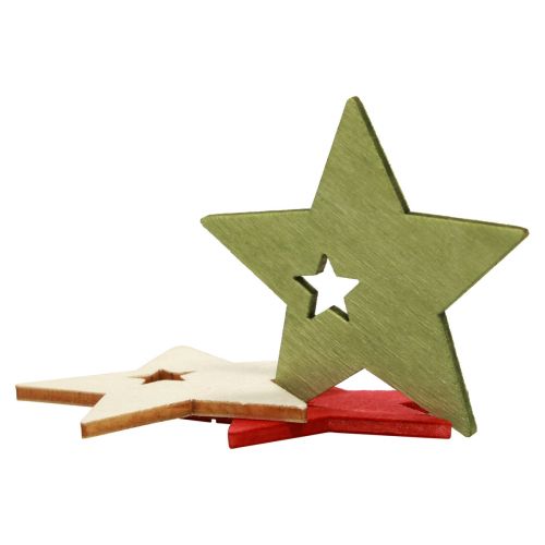 Artikel Strooidecoratie kerst hout sterren rood naturel groen 5cm 72st