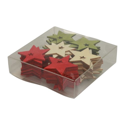 Artikel Strooidecoratie kerst houten sterren rood naturel groen 5cm 72 st
