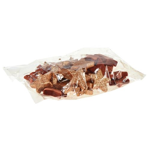 Artikel Strooidecoratie kerststerren bruin/oranje Ø4/5cm 40 st