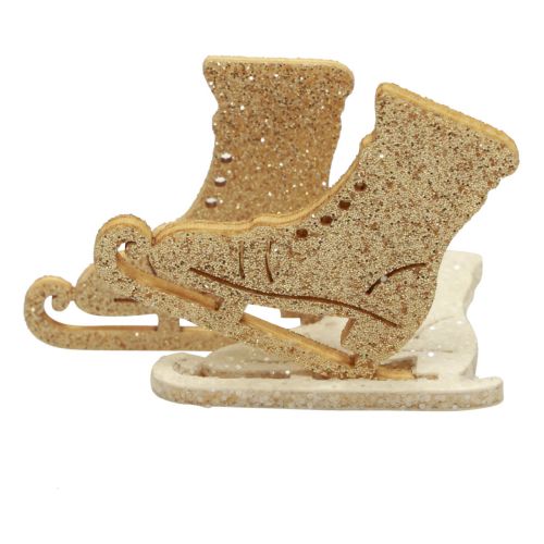 Artikel Strooidecoratie winterdecoratie hout schaats glitter 4x3,5cm 72st