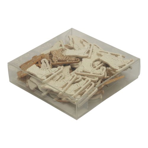 Artikel Strooidecoratie winterdecoratie houten schaats glitter 4x3,5cm 72 st