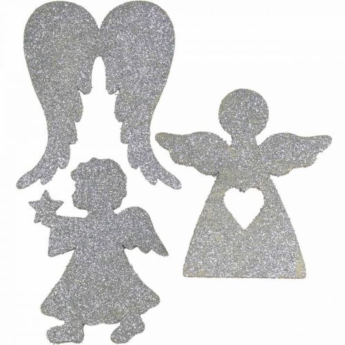 Artikel Strooidecoratie Kerstengel decoratie zilver glitter H8cm 24 st
