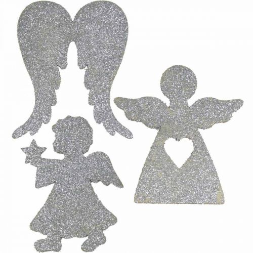 Floristik24 Strooidecoratie Kerstengel decoratie zilver glitter H8cm 24st