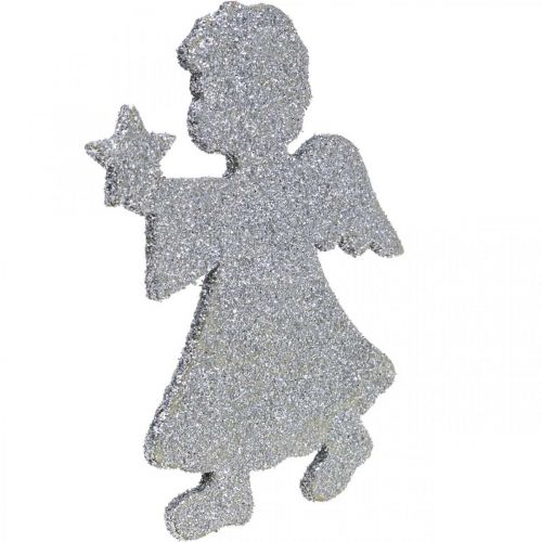 Artikel Strooidecoratie Kerstengel decoratie zilver glitter H8cm 24st