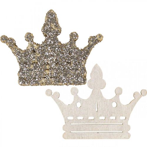 Artikel Strooidecoratie kroon Kerst hout glitter B4cm 72 st
