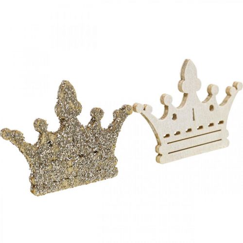 Artikel Strooidecoratie kroon Kerst hout glitter B4cm 72 st