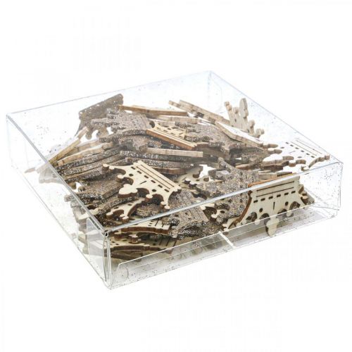 Artikel Strooidecoratie kroon Kerst hout glitter B4cm 72 st