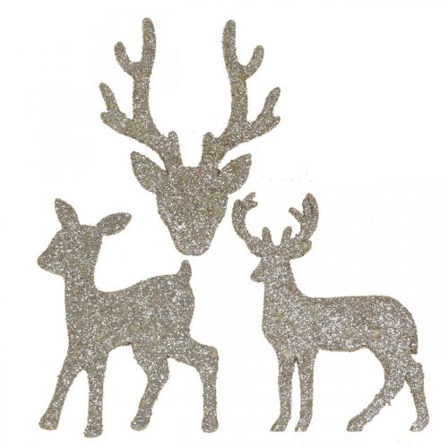 Strooidecoratie Kerst hertendecoratie goud glitter 6×8cm 24 st