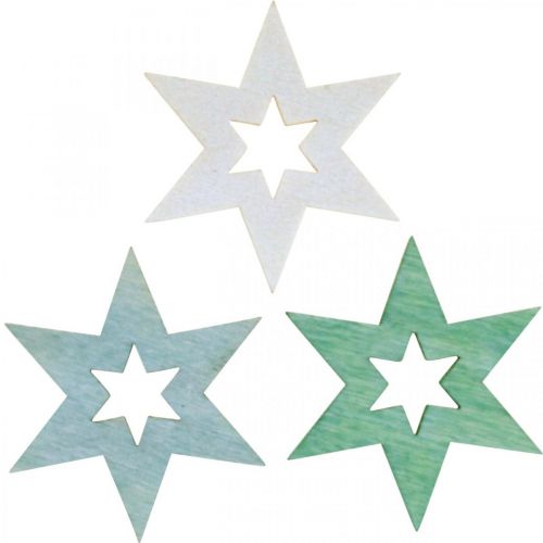 Artikel Houten sterren deco hagelslag Kerstgroen H4cm 72st