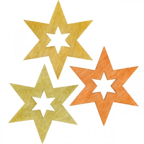 Houten sterren deco hagelslag Kerst Oranje H4cm 72st