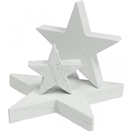 Artikel Strooidecoratie houten sterren Kerst wit 2,5/4,5/6,5cm 29st