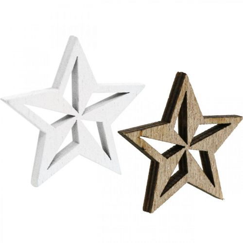 Artikel Houten sterren decoratieve strooidecoratie Kerstmis wit/naturel 3,5 cm 48 st