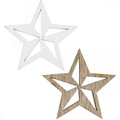 Houten sterren deco hagelslag Kerst wit/natuur 3.5cm 48st
