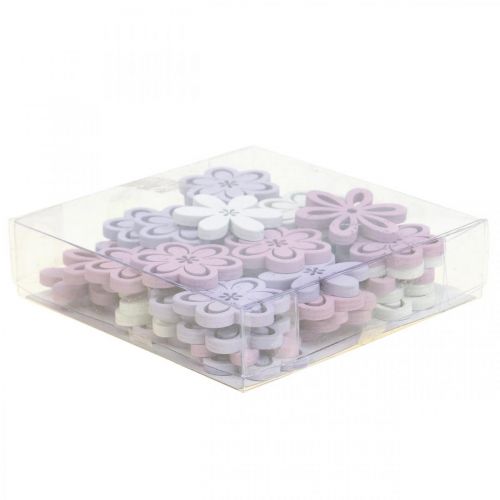 Artikel Houten bloemen strooidecoratie bloemen paars/roze/wit Ø3,5cm 48 st