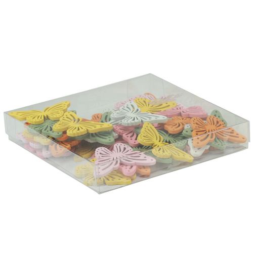 Artikel Shaker houten vlinder kleurrijke strooidecoratie 4,5×3cm 48 st