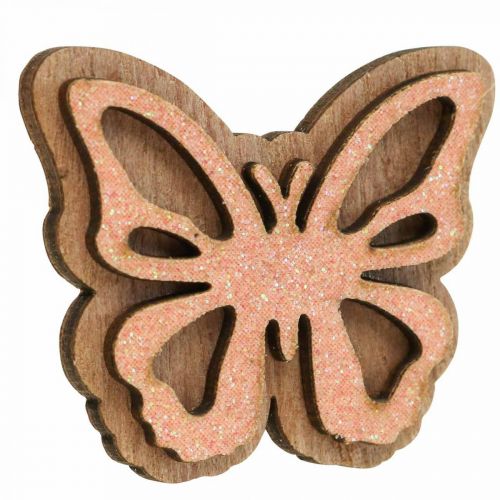 Artikel Strooidecoratie hout bloemen/vlinders wit/roze Ø4cm 36st