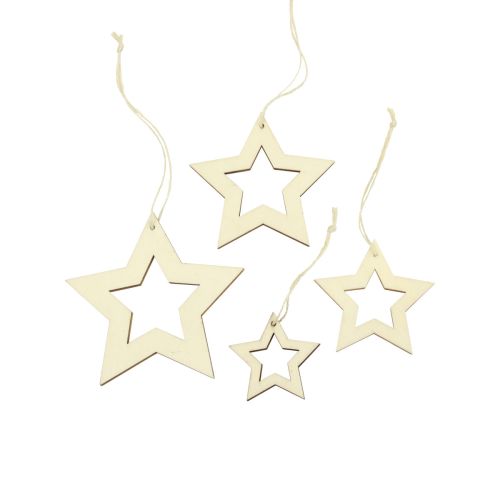 Houten sterren decoratie decoratiehanger houten ster naturel 6/8/10/12cm 16 st